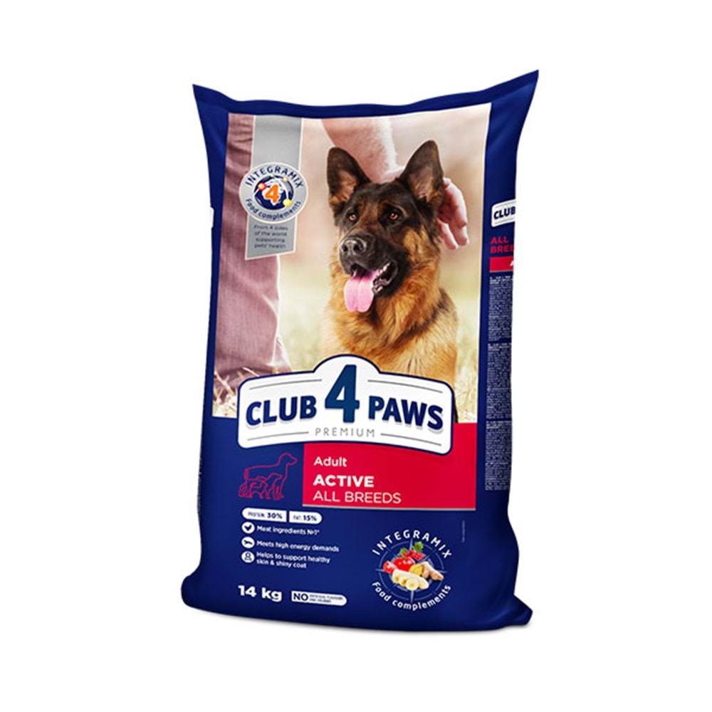CLUB 4 PAWS PREMİUM AKTİF KÖPEKLER İÇİN TÜM IRK YETİŞKİN KÖPEK 14KG