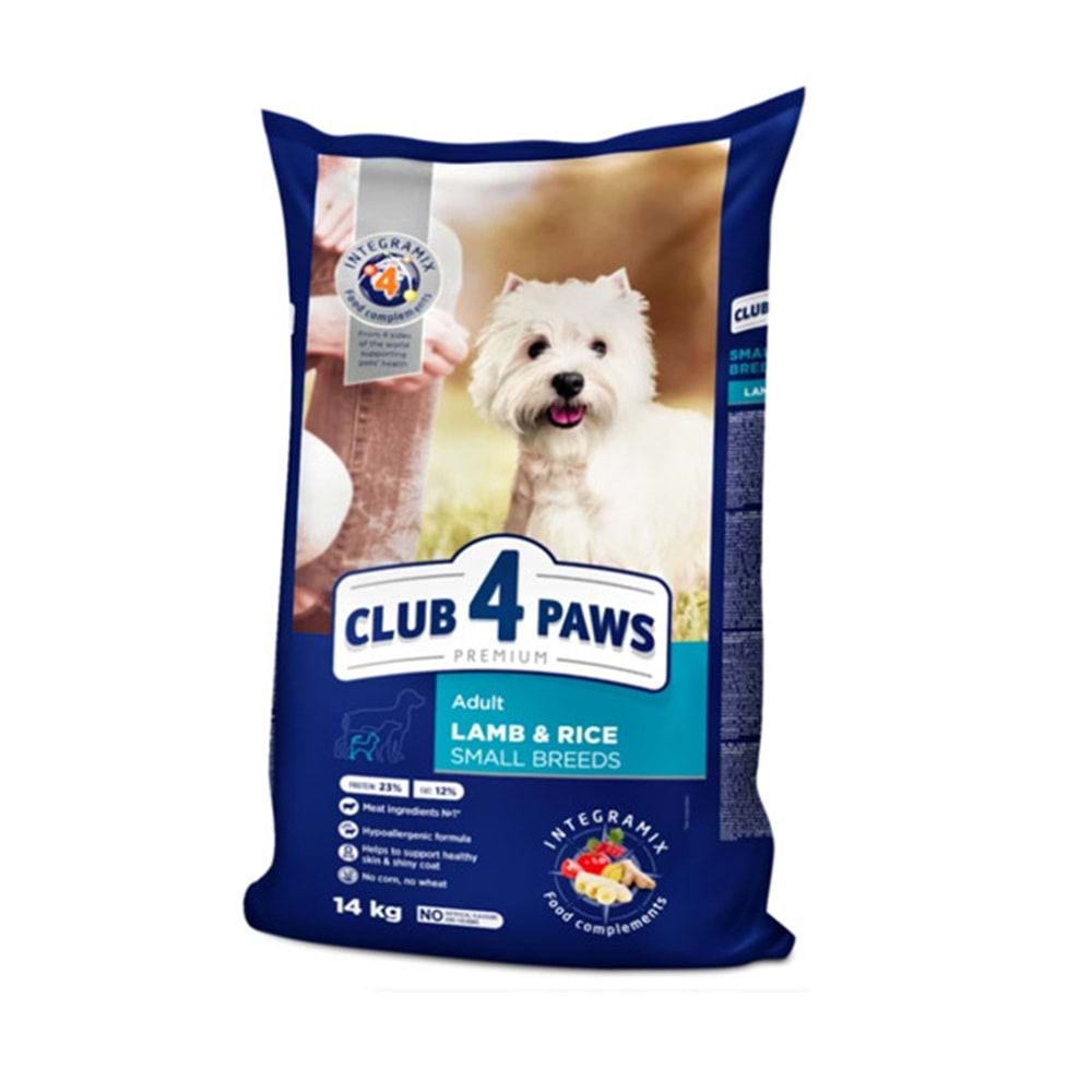 CLUB 4 PAWS PREMİUM KUZU VE PİRİNÇ ETLİ HİPOALERJENİK MİNİ IRK YETİŞKİN KÖPEK MAMASI 14KG