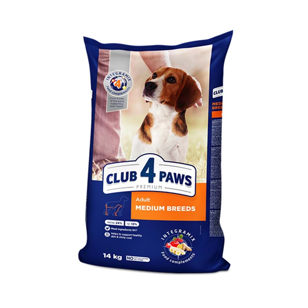 CLUB 4 PAWS PREMİUM ORTA IRK ÖRDEK ETLİ YETİŞKİN KÖPEK MAMASI 14KG