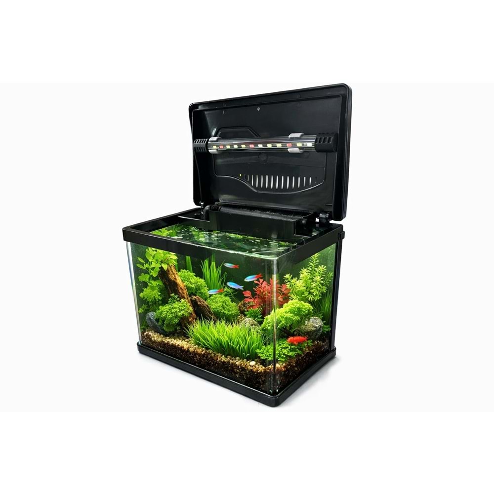 Makro Akvaryum P331 28 cm İthal komple Set Akvaryum Siyah