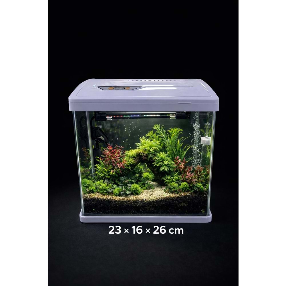 Makro Akvaryum P240 24 cm İthal komple Set Akvaryum Beyaz (238.161,265mm) 7 L