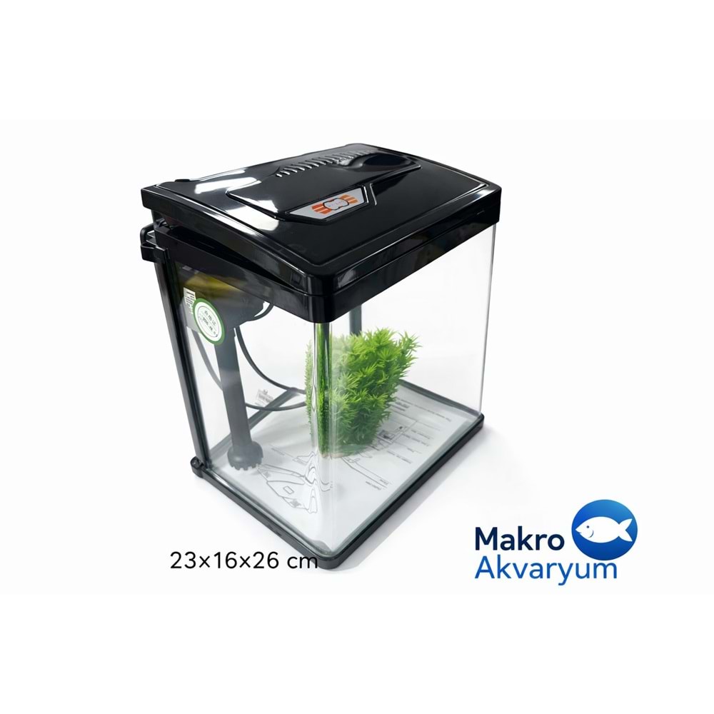 Makro Akvaryum P301 24 cm İthal komple Set Akvaryum Siyah