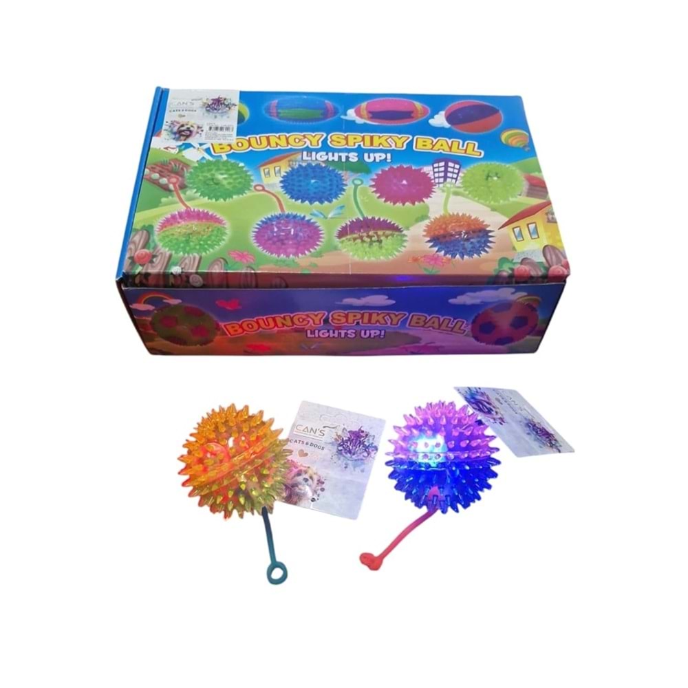 Cans TJWJ293 Öten Işıklı Parmak Aparatlı Dikenli Top Oyuncak 7 cm 12 li