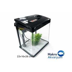 Makro Akvaryum P301 24 cm İthal komple Set Akvaryum Siyah