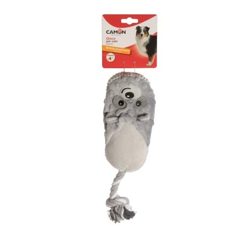 GIOCO cane in poliestere c/corda e squeaker, pantofola, approx. 30cm -