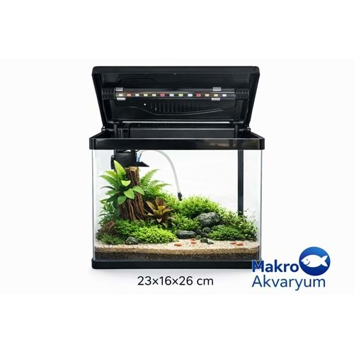 Makro Akvaryum P301 24 cm İthal komple Set Akvaryum Siyah